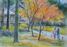「三千院の秋」水彩28×48cm